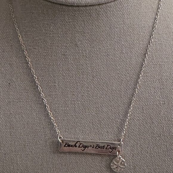 Silver necklace with beach days best days silver bar and sand dollar charm - Picture 1 of 6